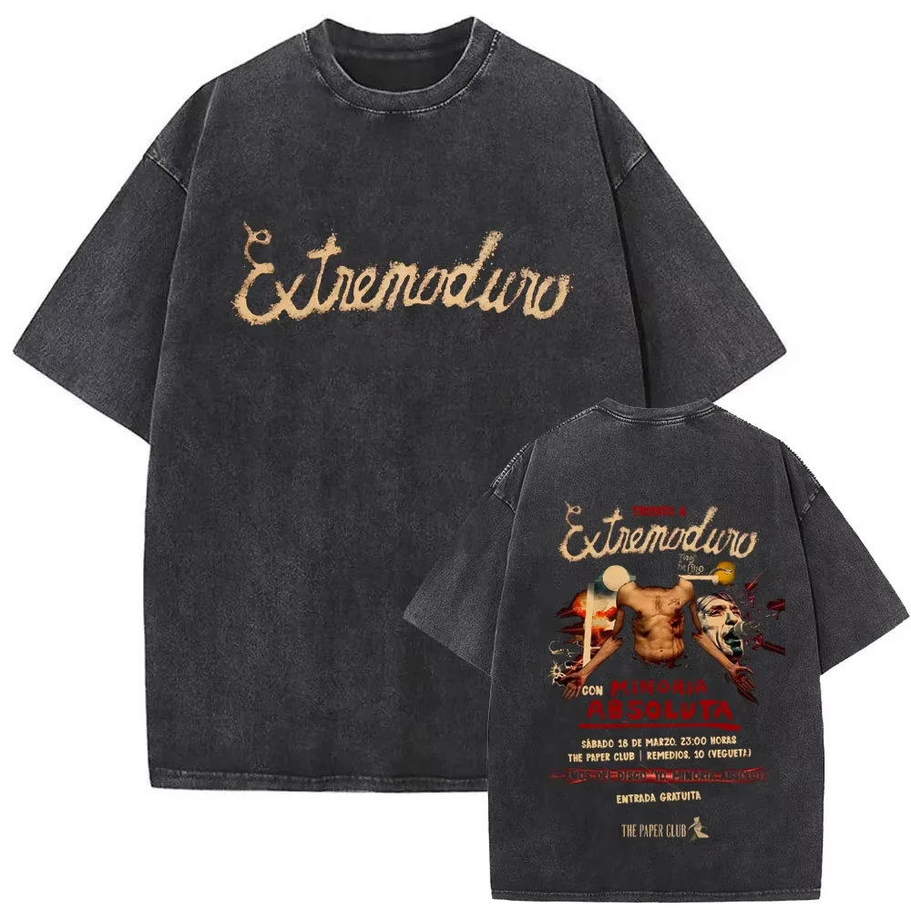 Washed Vintage Rock Band EXTREMODURO Tour 2026 T-shirt Men Fashion Hip Hop Street T Shirts Women Summer Loose Oversized T Shirt
