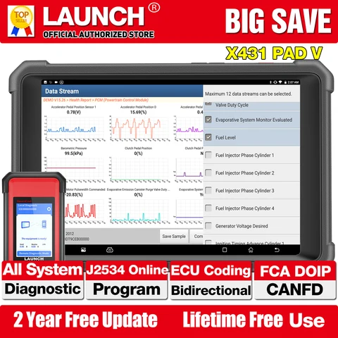 LAUNCH X431 PAD V ELITE Online J2534 Программа ECU Кодирование Автоматические диагностические инструменты Двунаправленный топологический сканер для всех услуг OBD2