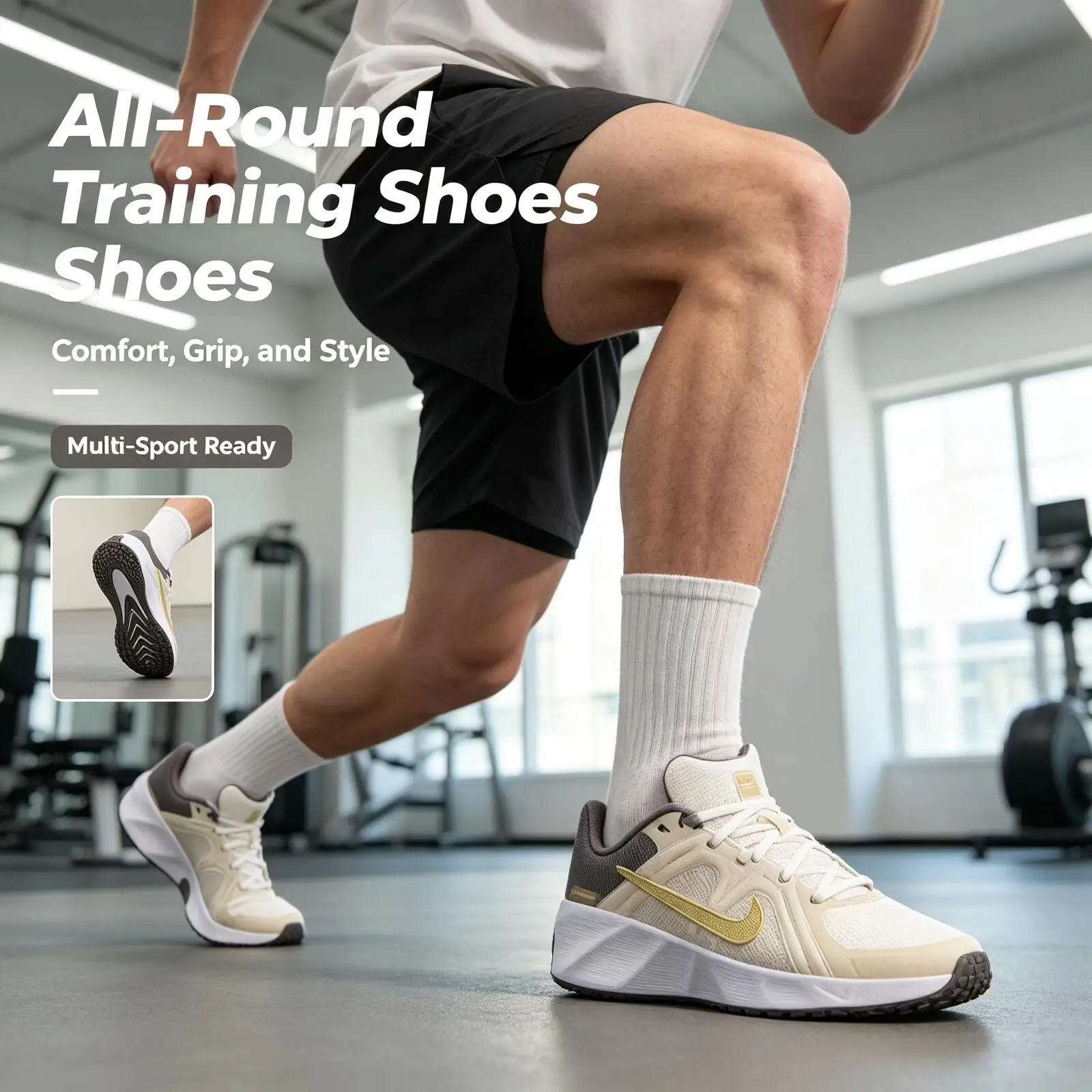 Zapatillas Nike para hombre, blancas, grises y doradas, transpirables, antideslizantes, para correr, calzado deportivo cómodo, deportes al aire libre