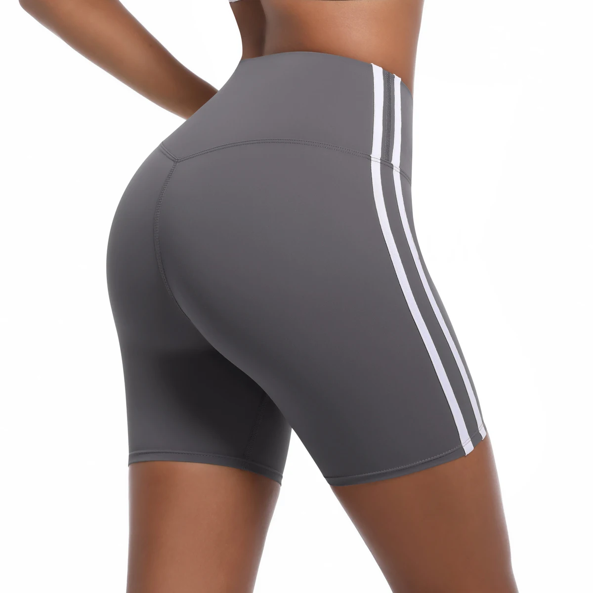 Sportswear Stripe Yoga Shorts Women Fitness Running Cycling Shorts Seamless Leggings High Waist Workout Gym Scrunch Butt Shorts