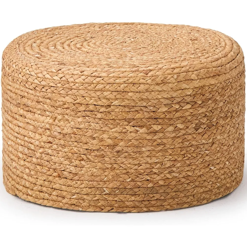 

Round Pouf Ottoman, Natural Hand Knitted Footrest Poof, Rustic Lounge Pouffe, Boho Pous Foot Stool