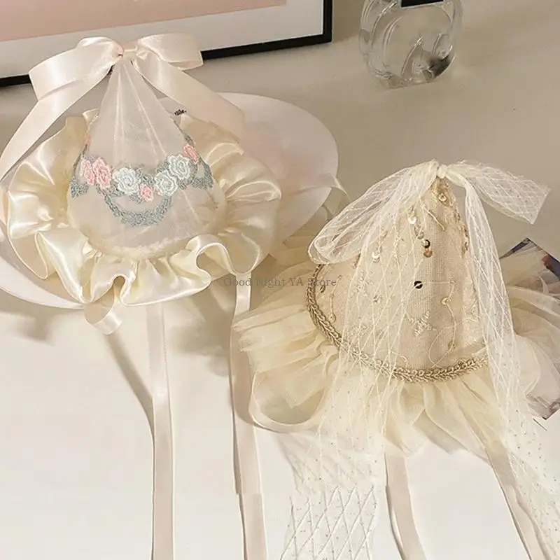  Romance Embroidery Lace Birthday Hat Hairclip Photography Headwear with Hair Clip For Women Secure Wear Party Props