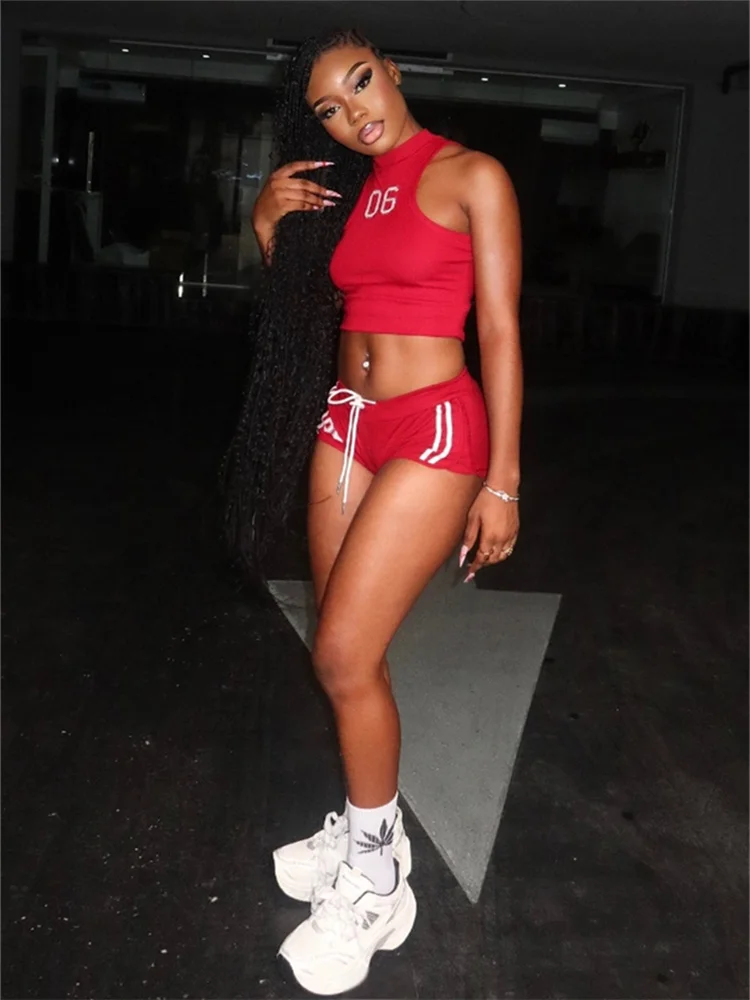 Seltsame Puss-Zahlen-Druck, modisches Patchwork, sportliches 2-teiliges Set für Damen, dünne Crop-Tops + Shorts mit Kordelzug, lässiger einfacher Trainingsanzug