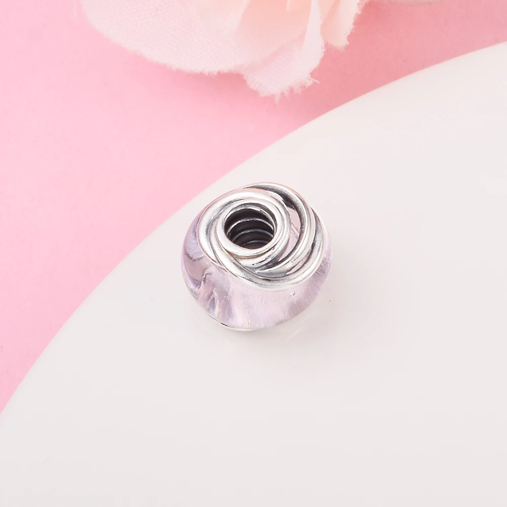 Encircled Pink Murano Glass Charm Crystals Wedding Anniversary Mother Kids 100% Real Silver Sterling Beads For Jewelry Making