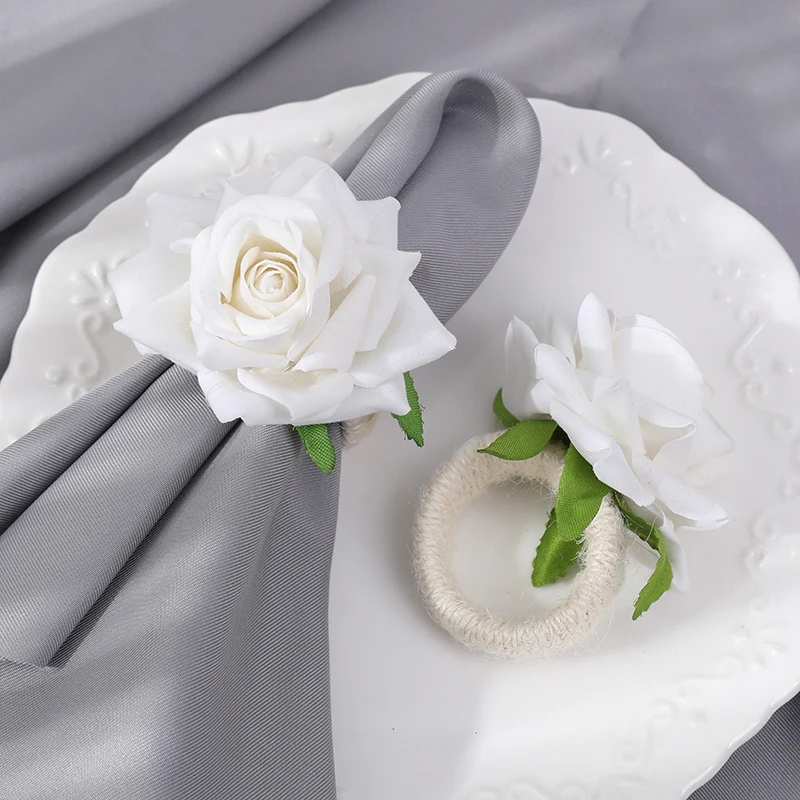 Wedding Decoration Artificial Rose Flower Napkin Rings Wedding Napkin Buckles Holder Valentine's Day Bridal Shower Table Decor