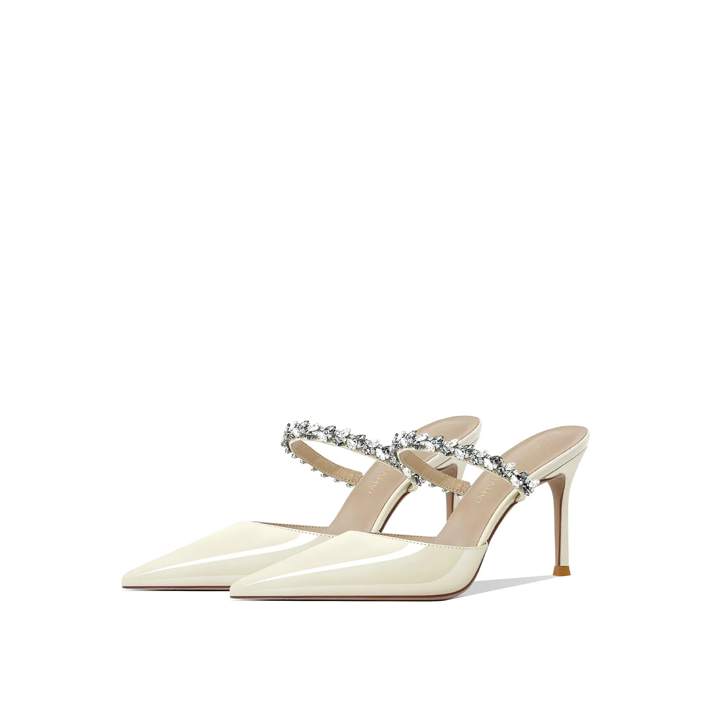 

Women's Black/Beige/Nude Rhinestone Slingback Pointed Toe Mule Stiletto Heel Sandals for Party Wedding Q-028