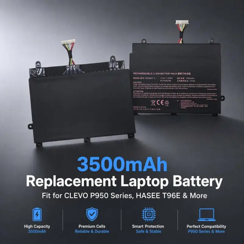 P950BAT‑4 Replacement Laptop Battery 3500mAh For CLEVO P955EP6 P950KP6 P950HP6 P957HR HASEE T96E Eurocom Q5 Q6