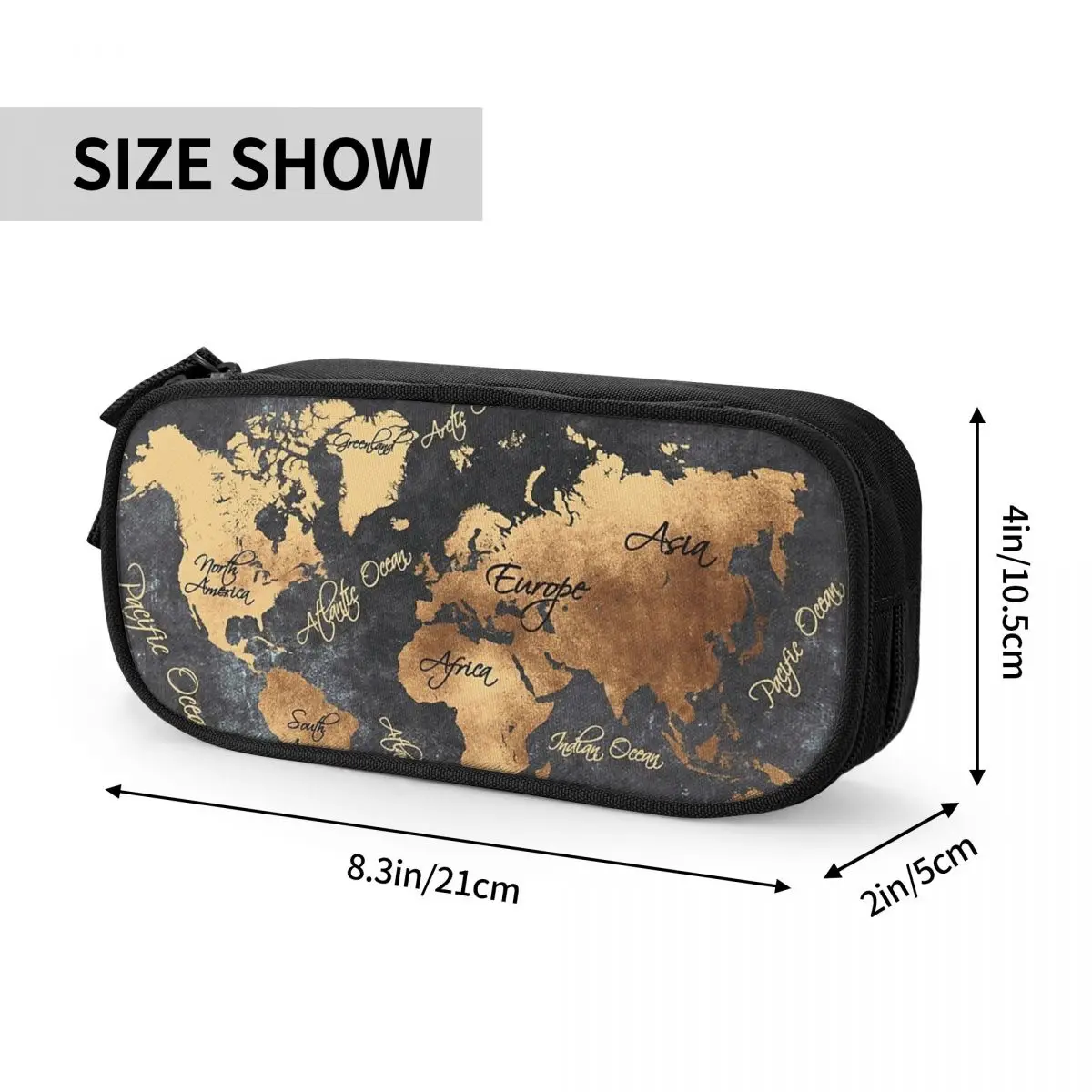 خريطة العالم 147 مقلمة ذهبية سوداء للطلاب صندوق القلم المدرسية حقيبة أقلام رصاص حقيبة تخزين لوازم مكتبية