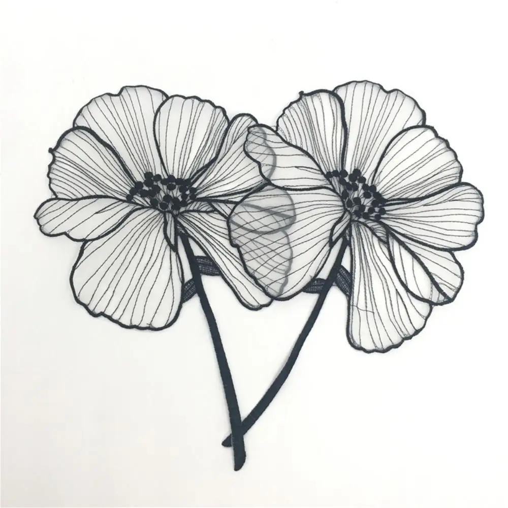 

2pc Women Clothing DIY Black Lotus Flower Embroidery Patches Floral Parches Embroidery Lace Appliques