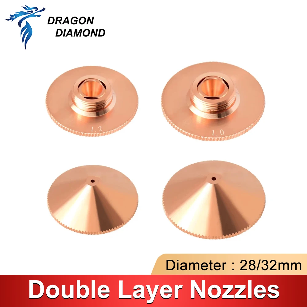 Dragon Diamond Dia.28/32mm H15 Caliber 0.8-5.0 Single/Double Layers Welding Laser Nozzles for Fiber Laser Cutting CNC Machine