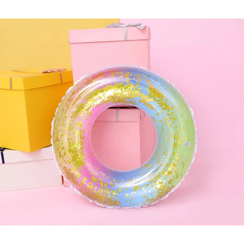 Anillo de natación de Pvc de arcoíris para niños, flotador semitransparente degradado, fácil inflado, decoración de Fiesta EN LA Piscina de verano, 1 ud.