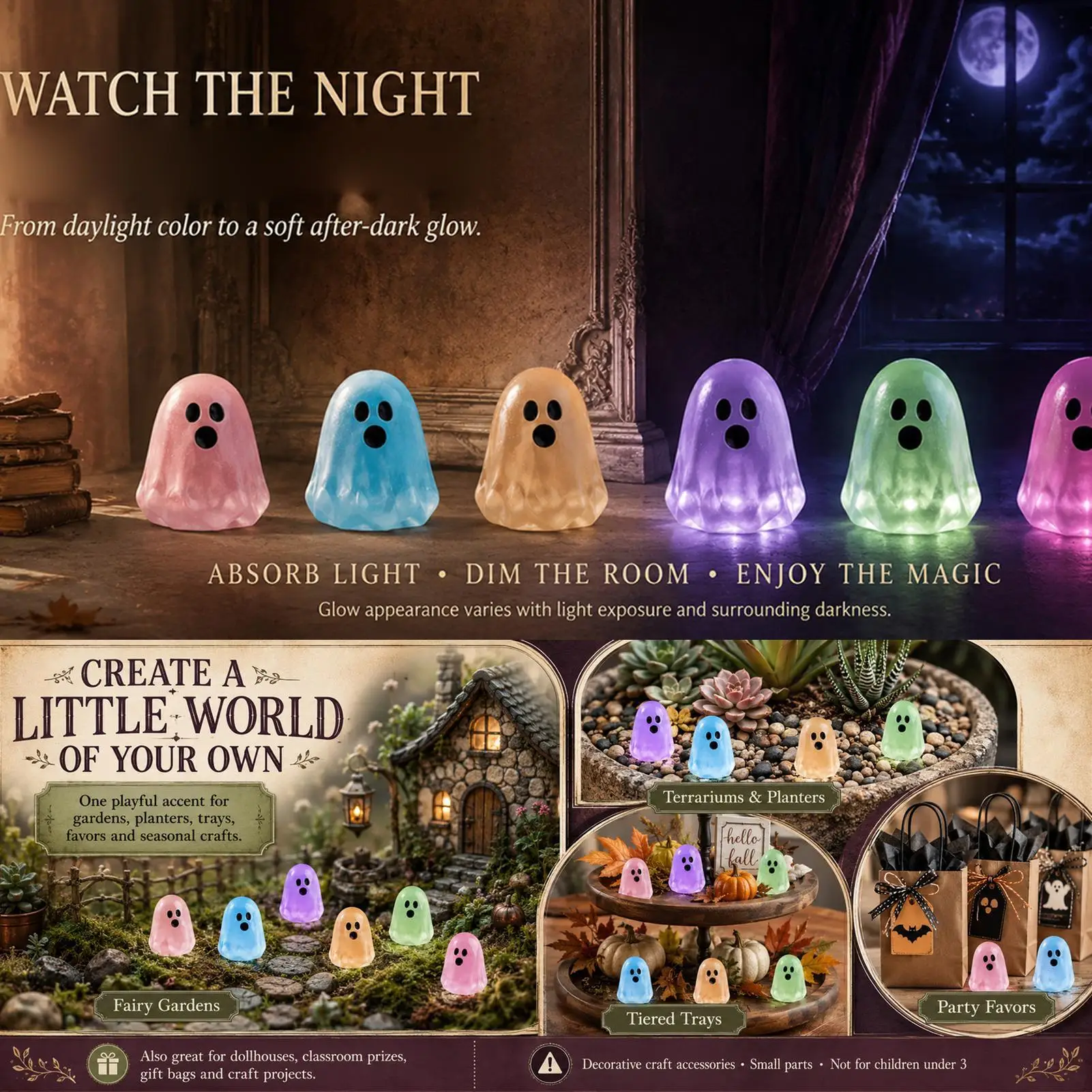 80pcs Mini Luminous Ghost Ornaments Cute Resin Halloween Decorations DIY Kids Toys Home Decor Party Halloween Gifts