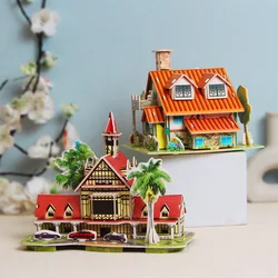 Paper Cardboard 3D Puzzle Kindergarten Children's Handmade Three-dimensional House Villa Model Early Educational Toys