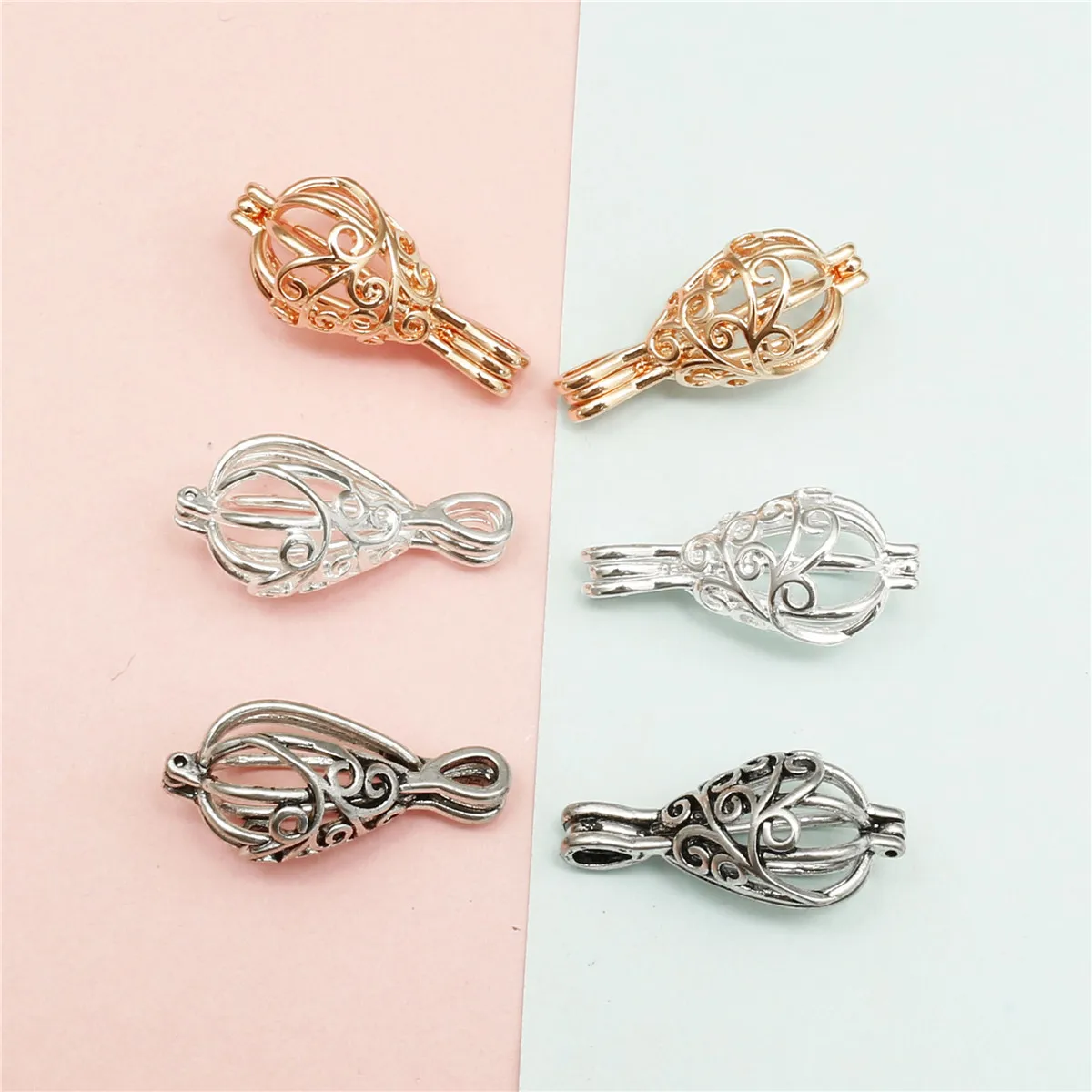 10pcsTeardrop Pearl Cage Chain Pendant Fashionable Aromatherapy Essential Oil Diffuser Necklace, Perfect for DIY Jewelry