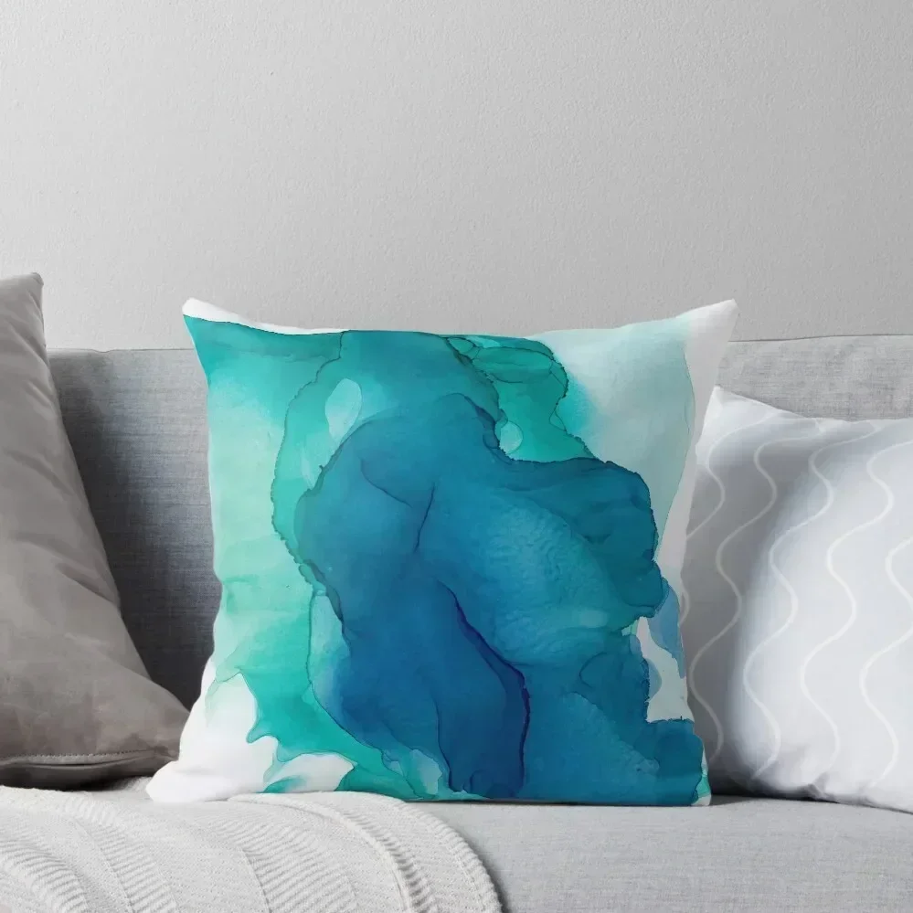 

Teal Sunrise Abstract Blue Painting Throw Pillow Sofa Cushions Sofa Pillow Cover bed pillows Couch Cushions pillow