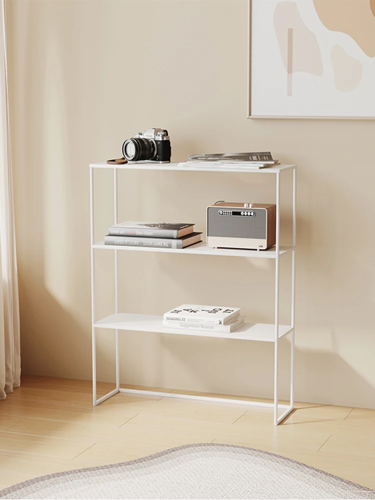 Nordic simple wrought iron bookshelf against the wall, living room, office display shelf, multi-layer floor