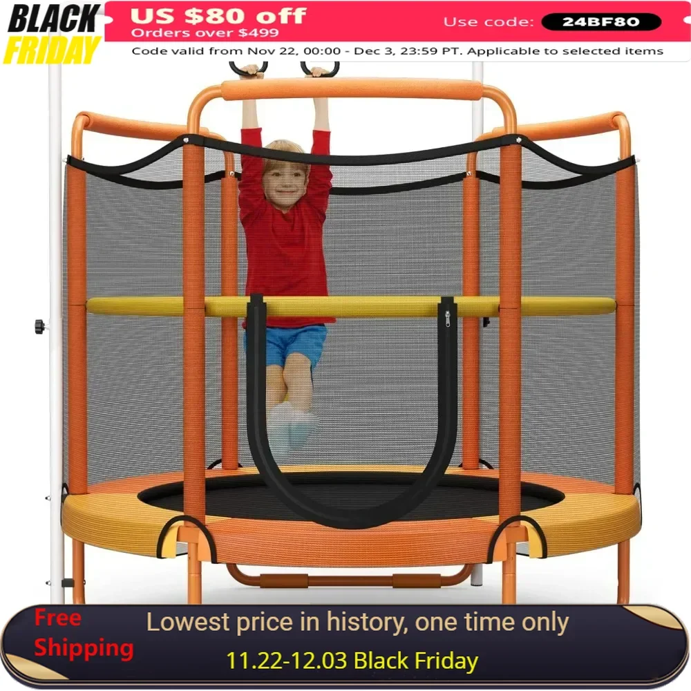 

60" Trampoline for Kids, Heavy Duty, Adjustable Height, Max Weight 330 lbs, 5 Ft Outdoor Indoor Trampoline for 3-7 Ages