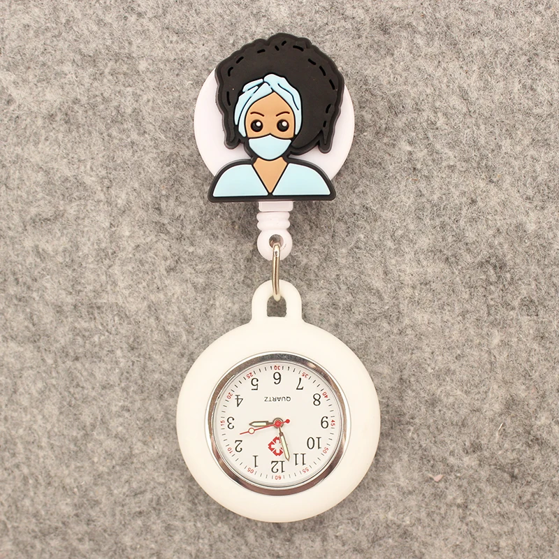 Cartoon Team Pocket Watch com clip para homens e mulheres, relógio de bolso retrátil, médico hospitalar e enfermeira