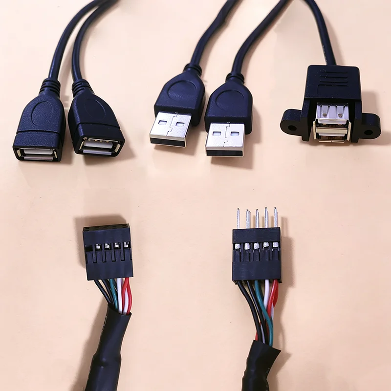 Motherboard 9-Pin to Dual USB 2.0 Female/Male Extension Cable 2.54mm Pin Header Connector for PC Case Front Panel 20cm/30cm/50cm