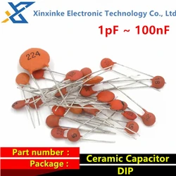 Condensador cerámico de 100 piezas, 50V, 1pF ~ 100nF, 104, 0,1 uF, 100NF, 30PF, 103, 0,01 UF, 22P, 102, 20PF, 221, 470PF, 1NF, 103, 47NF, 473, 330PF, 4.7PF