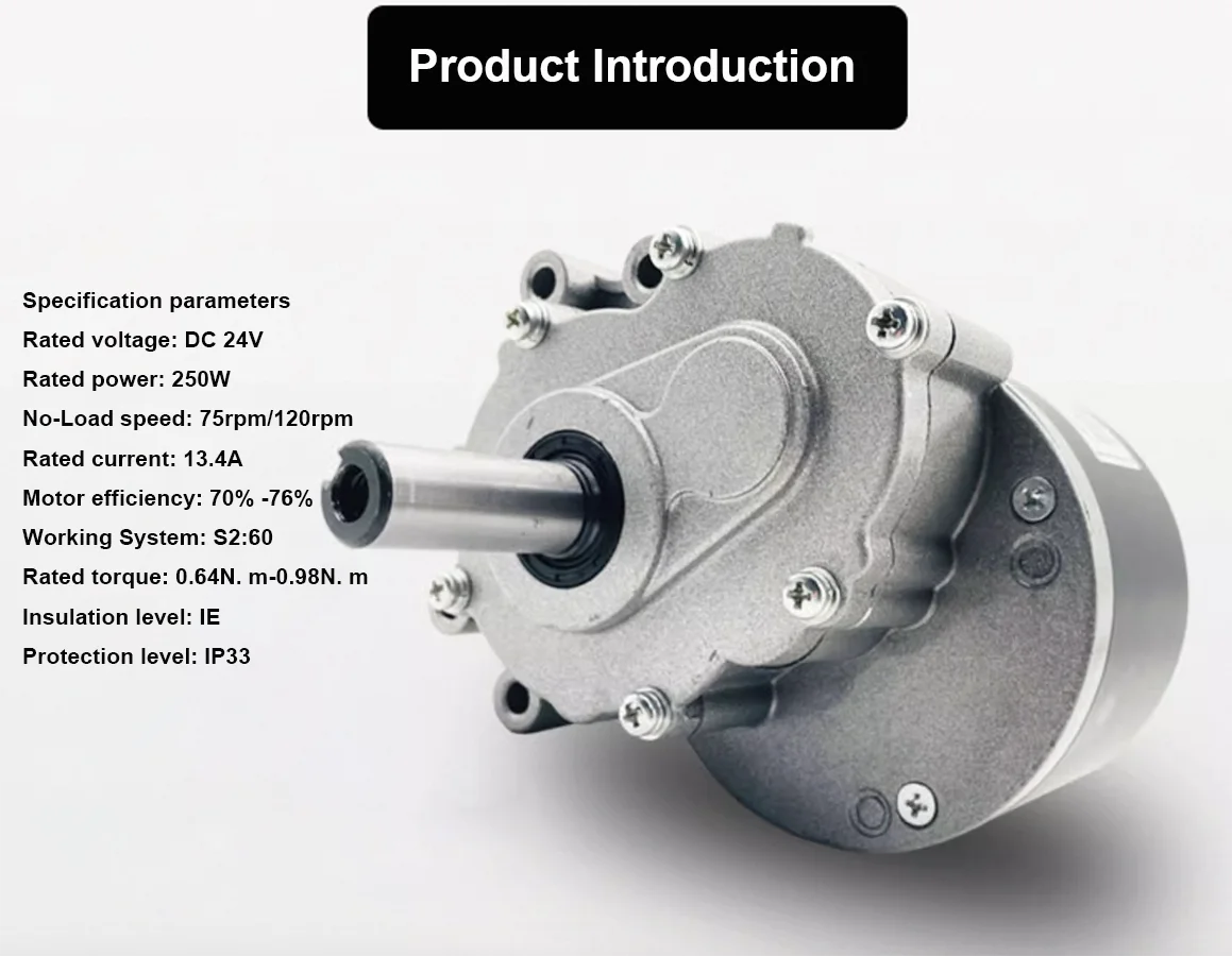 24V 250W 75/120rpm DC Brushed Low Speed Secondary Reduction Electric Vehicle Wheelchair Motor 44mm Longer shaft 0.64/0.98N.m