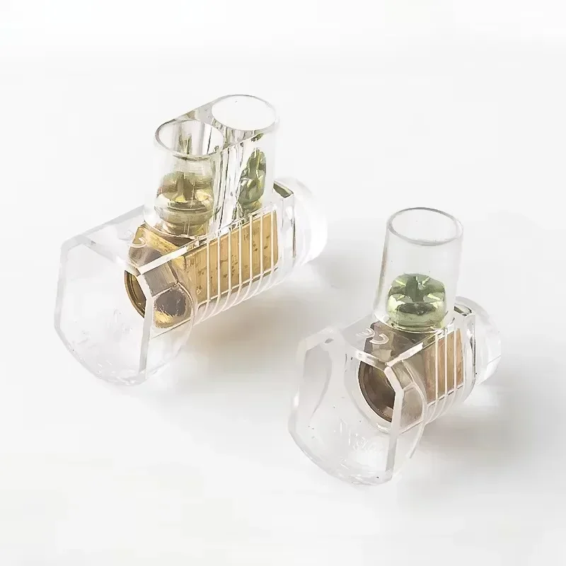 5Pcs PC Terminal Block 1/2 Ways Transparent Pure Copper Closed Terminal Double Hole Crimping Cap 2 Position Terminal