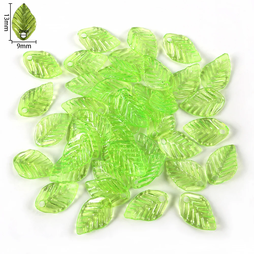 100 pièces de perles en acrylique en forme de feuille, fournitures de couture pour vêtements, chaînes de main, colliers, porte-clés, matériaux de fabrication de bijoux