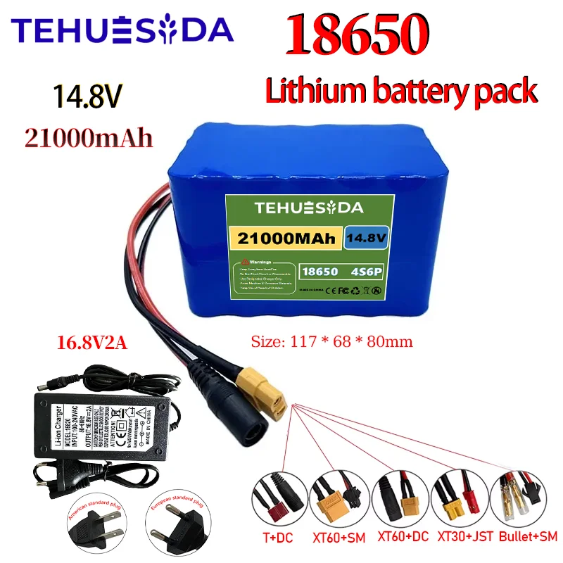 

Литий-ионный аккумулятор 18650 4S6P 14,8 В 21 Ач с BMS 5 А для лампы для ночной рыбалки, нагревателя, усилителя шахтерской лампы и т. д. + зарядное устройство