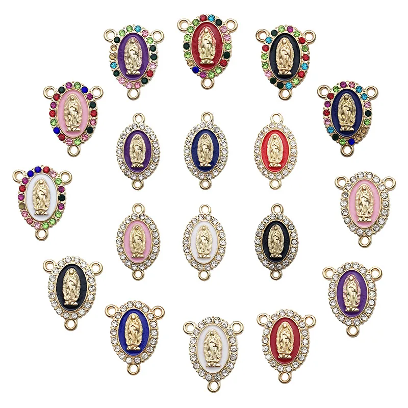 Oval Rhinestone Religious Belief Virgin Charm Connector For Jewelry Making DIY Bracelet Necklace Earrings Accessories Supplies