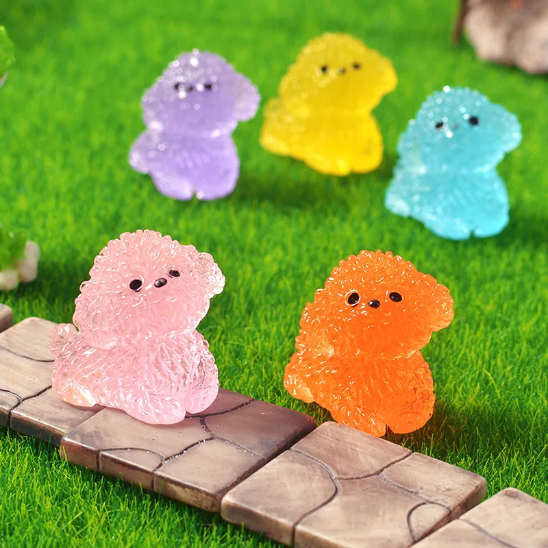 Figuras de perro noctilucentes realistas, 10 piezas, adorno divertido, luminoso, Mini caniche, Micro paisaje, jardín de hadas, decoración artesanal
