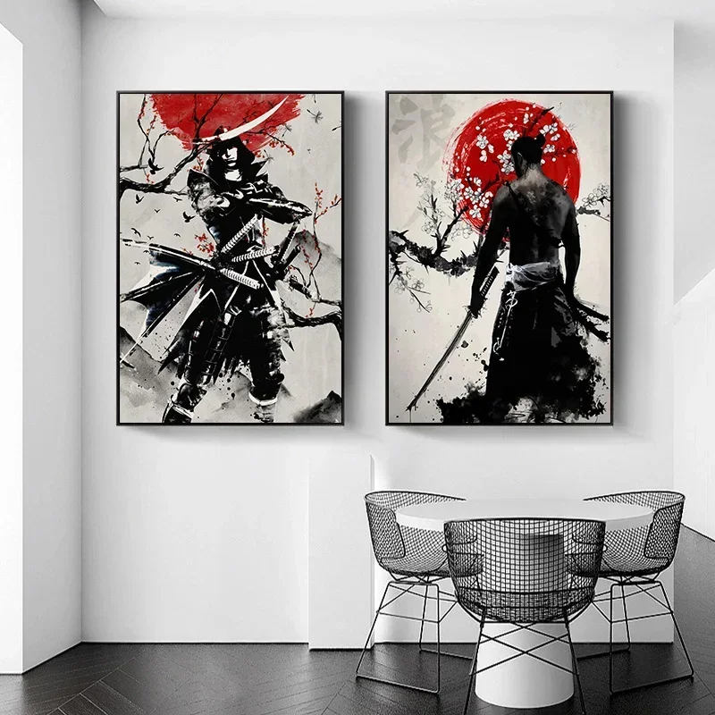 Japanese Samurai Ink Painting Canvas Posters Prints Anime Japan Samurai Wall Art Pictures for Living Room Home Decor No Frame