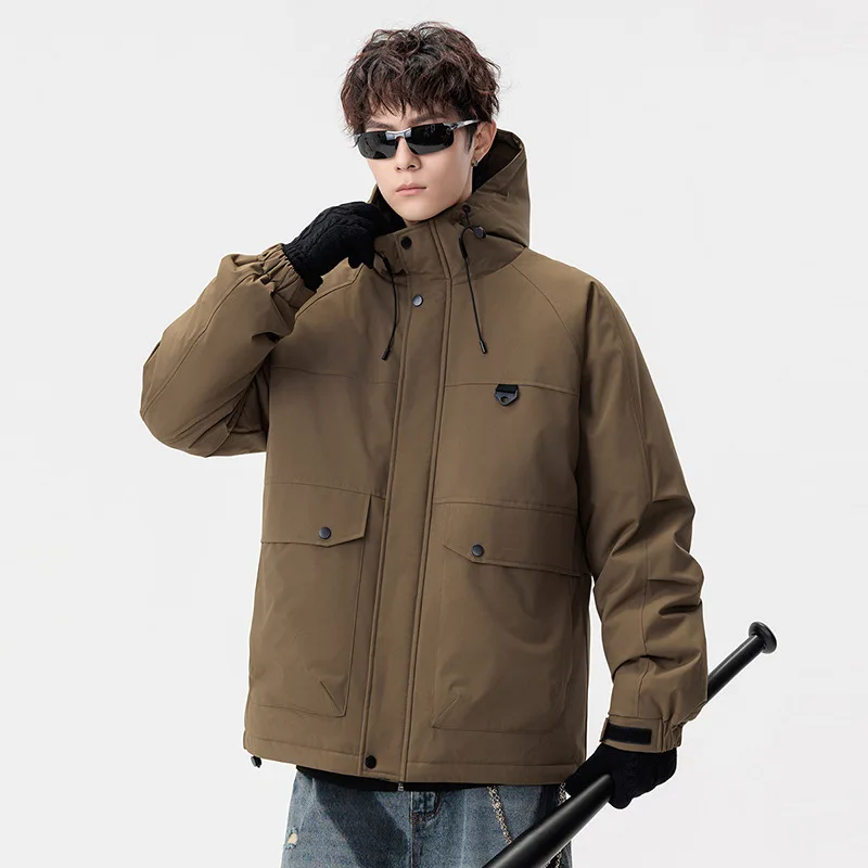 

Winter Plus Size Hooded Jacket Double Layer Loose Men's Large Men's Jacket Fashion Loose Coat Windproof Casual Jackets for Men