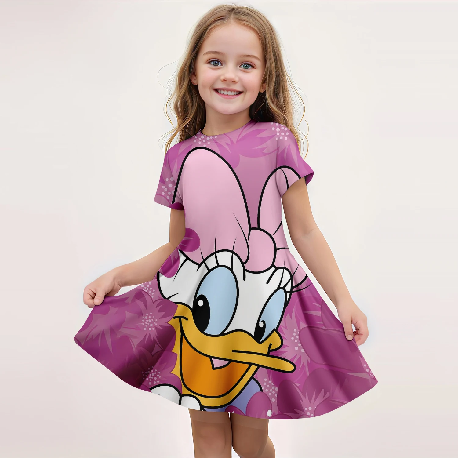 

2025 Summer New Children's Clothing 3D Printed Princess Cute Short-Sleeved Dress 7-13 Years Kids Princess Performance Clothing