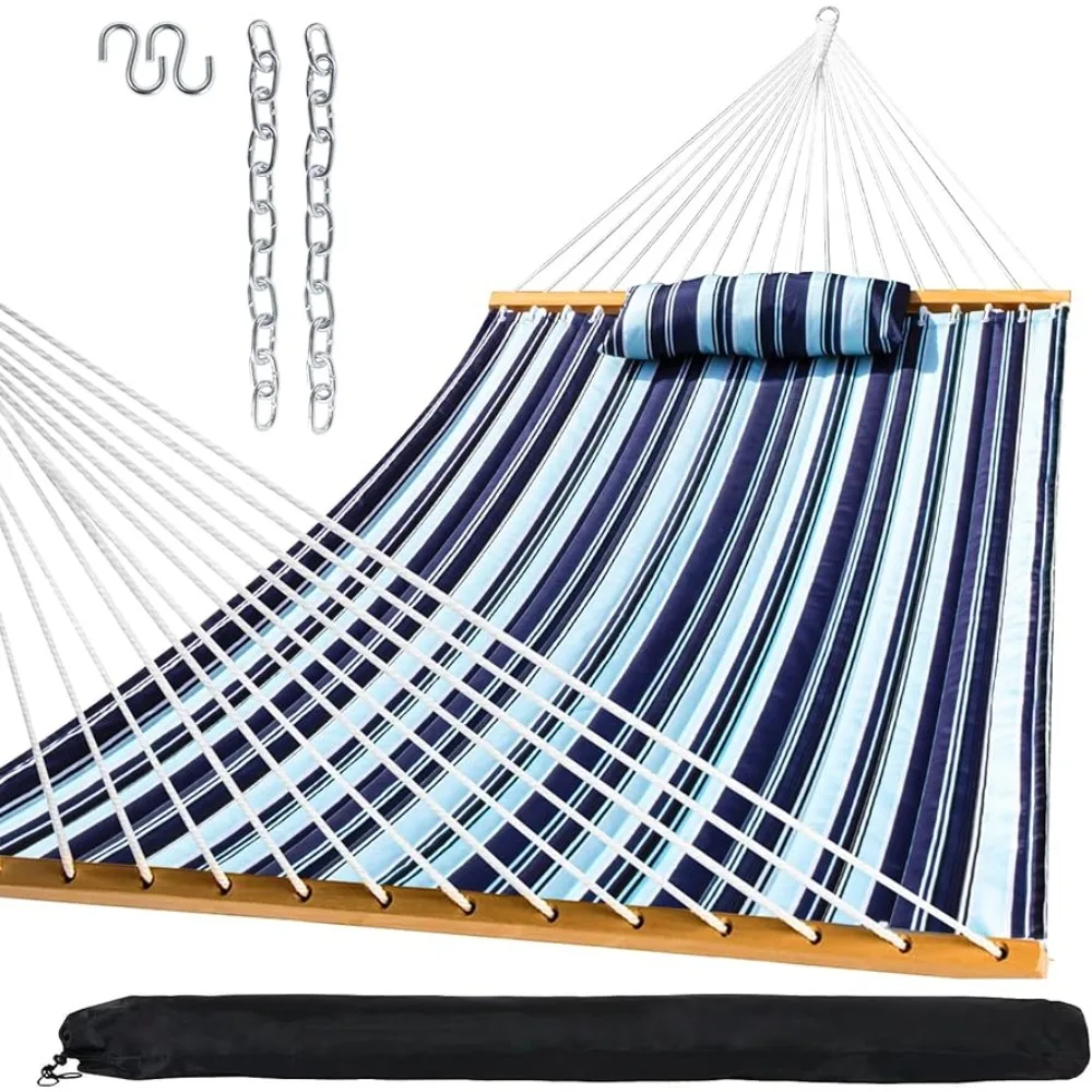 

SZHLUX Outdoor Quilted Fabric Hammock Spreader Bars and Detachable Pillow and Chains,Outdoor Patio Backyard Poolside