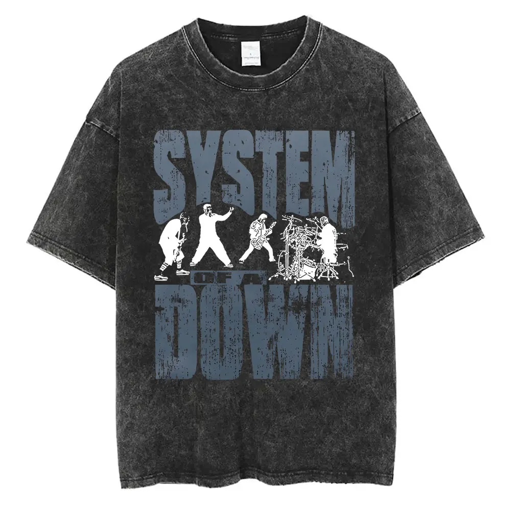 Washed Vintage System of A Down Graphic Tshirt Men Women Classic Rock Music Band Cartoon Anime Print T-shirts Y2k Mens T Shirts