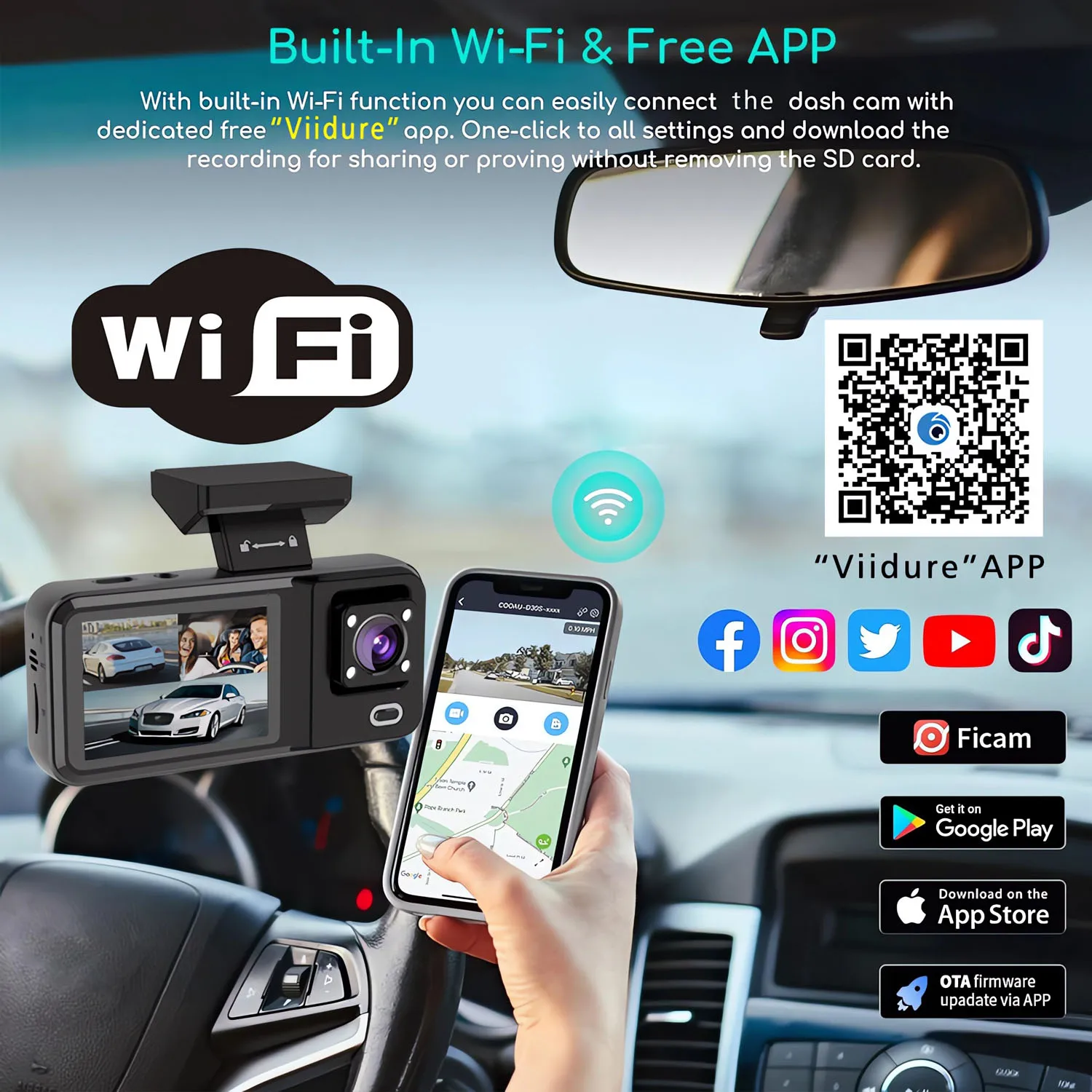 WIFI 3 Camera Dash Cam Cabin Car Dvr 1080P Interior Vehicle Three Way Channel Dvrs Recorder Video Registrator Dashcam Camcord