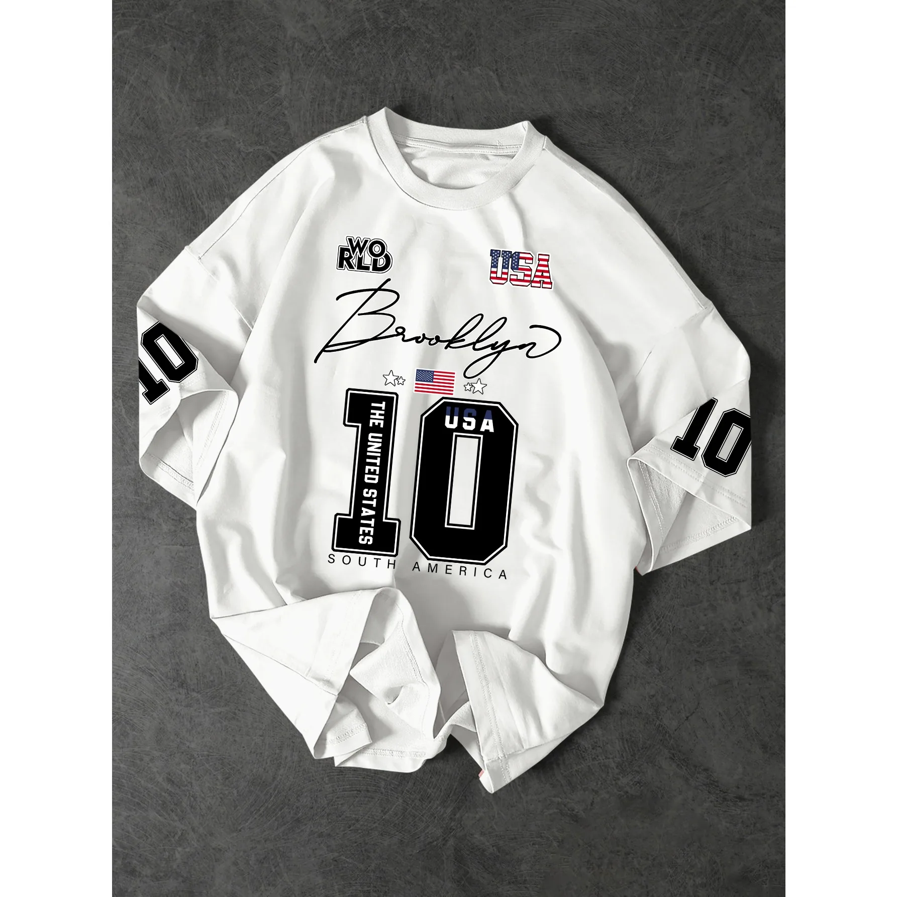 USA Brooklyn Style 10 Print Oversized T-Shirt Herren Streetwear Vintage Jersey Tee – Detail 5