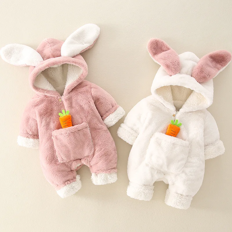 

MILANCEL Winter Baby Rompers Thicken Lining Boys Jumpsuits Bunny Ear Girls Outfit