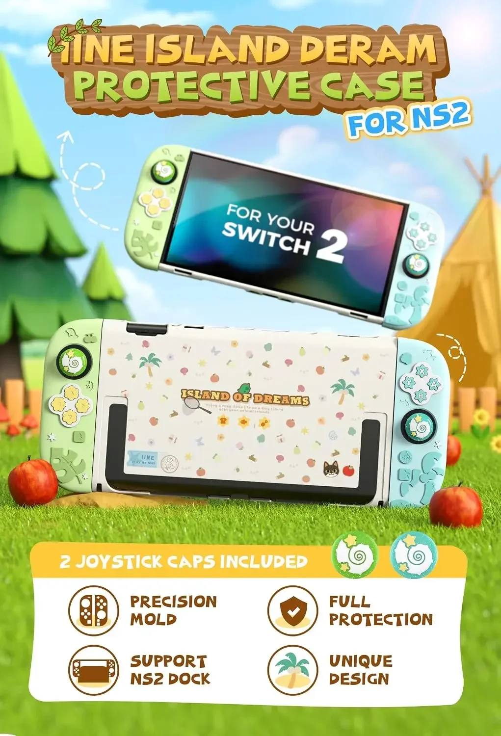 IINE Switch 2 Protective Case Set Hard PC Back Cover with Silicone Joypad Covers Dock Compatible Grip Case with Joystick Caps - view 4