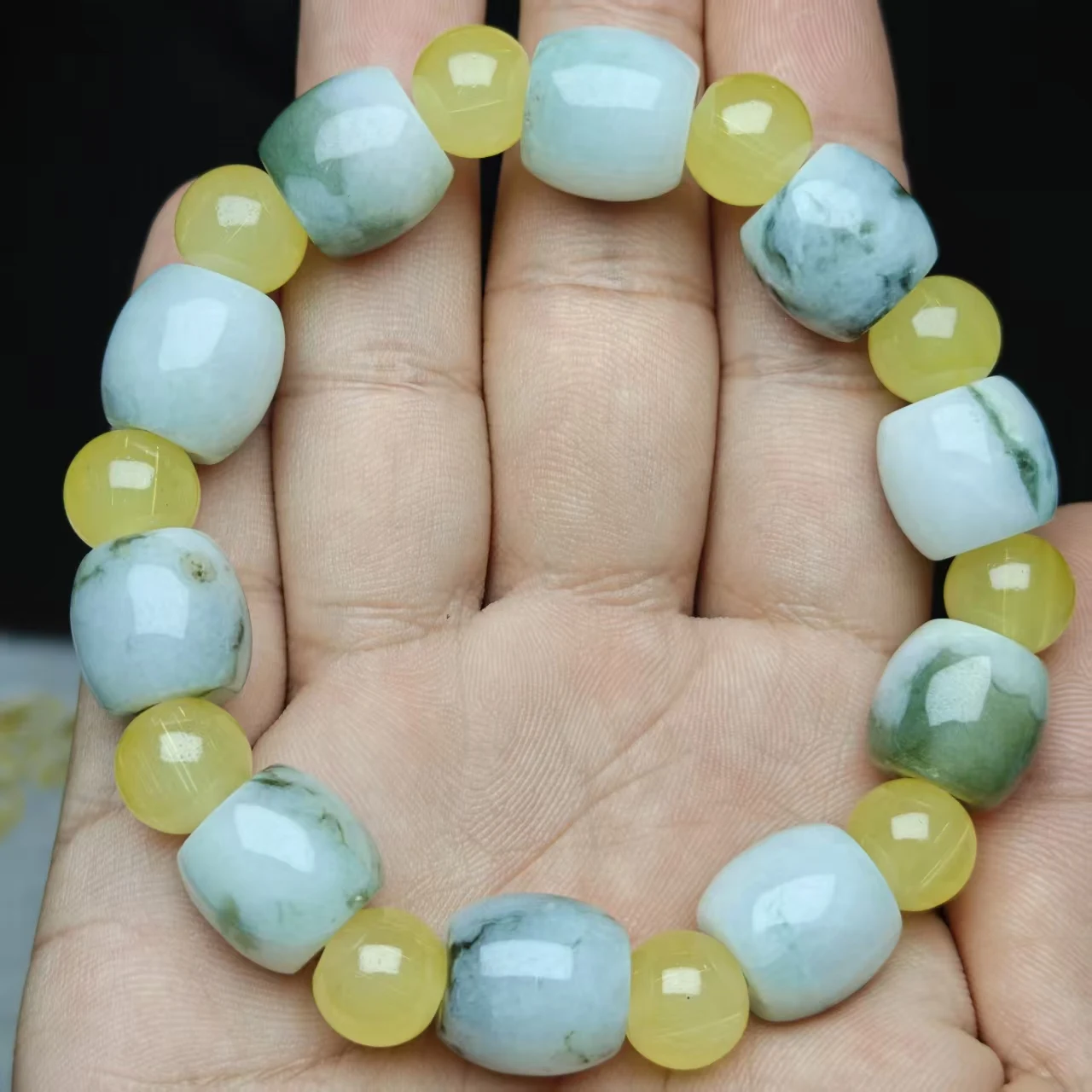 Xingyu Natürliches AAA Burma Jadeit Jade Eis-Samen Schwebende Blumen Trommel-Perlen Armband Glatter Schmuck Mysteriöser Edelstein Geschenk – Detail 5