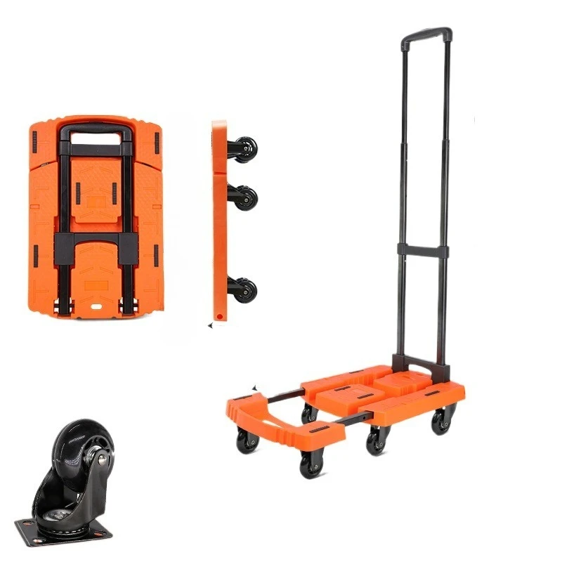 2.5-inch anti slip folding trolley with square universal wheels that rotate 360 degrees and can support a weight of 200KG