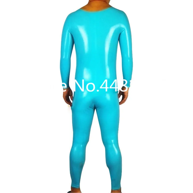 Neck Entry Sky Blue Latex Bodysuit Rubber Fetish Catsuit Costumes for Man Plus Size Jumpsuit