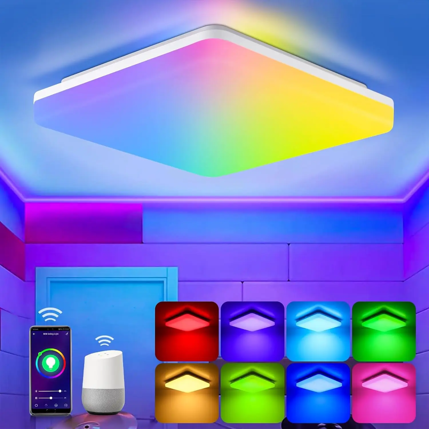 24W Smart RGB LED Ceiling Light 28cm, 2400LM, Dimmable via App, Compatible with Alexa & Google Assistant for Bedroom Living Room