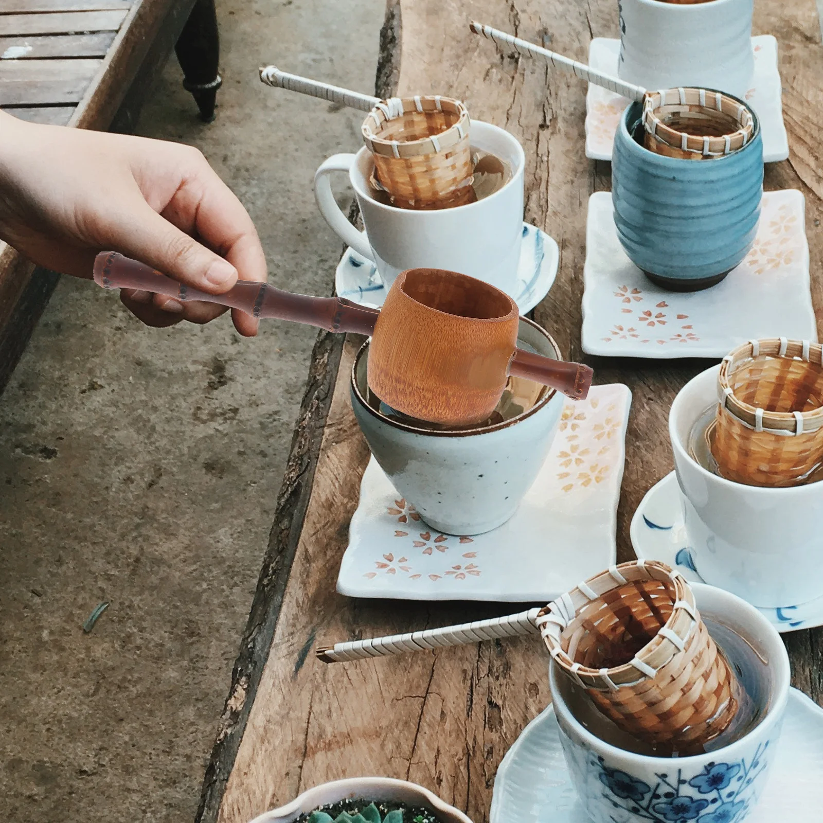 

Bamboo Root Tea Infuser Mesh Colander Long Handle Strainer Accessories Ecofriendly Reusable Gongfuceremony Gift