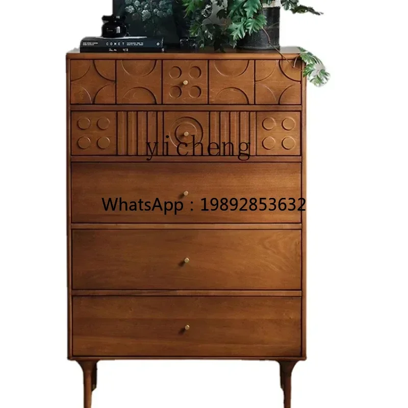 

Боковой шкаф с пятью ведрами в стиле ретро, резной шкафчик из массива дерева, шкаф для хранения в спальне