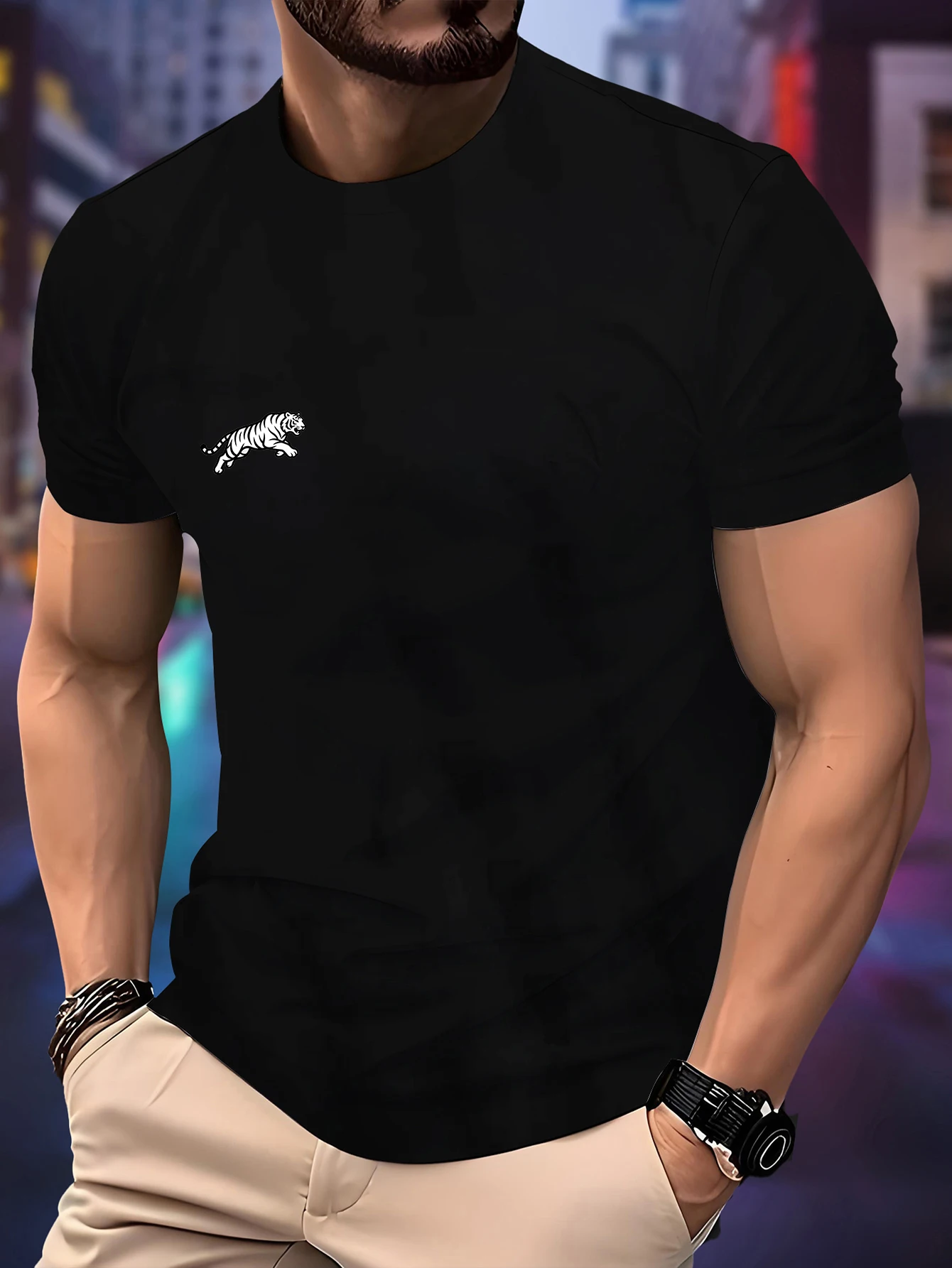 2026 New Men‘s Running T-shirt SpringSummer Thin Top White Tiger Print Quick Dry Short Sleeve Breathable Fitness Sports T-shirt