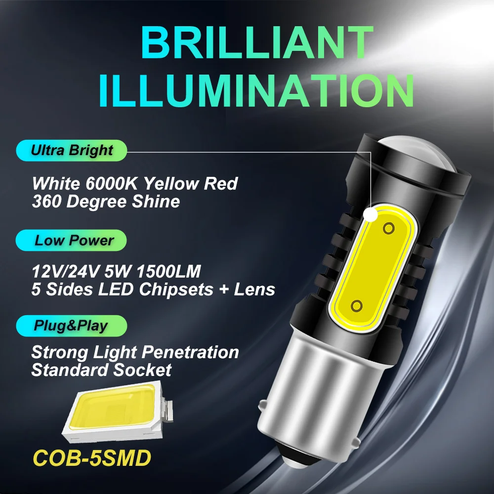 2PCS 1156 P21W LED BA15S PY21W BAU15S Bulb 12V COB 5SMD 7443 7440 W21W 3157 1157 BAY15D P21/5W LED for Reverse Turn Signal Light