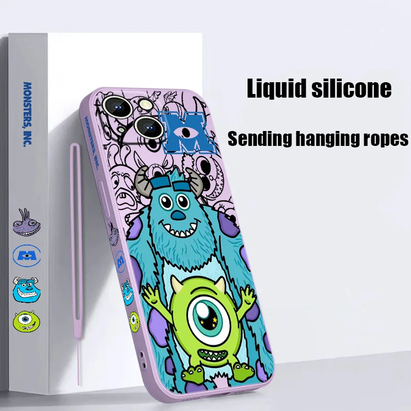 Disney Monster Power Company Liquid Left Rope Phone Case For iPhone 15 14 13 12 11 Pro Max Mini X XR XS 8 7 Plus Shell Cover