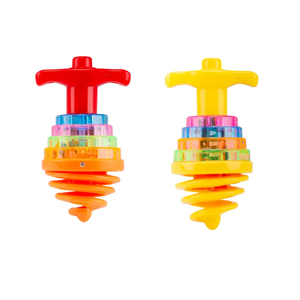 2 Pcs Colorful Flashing Top Gyro Toys Novelty Tops Light up Peg Small Gyroscope Rotating Music Child