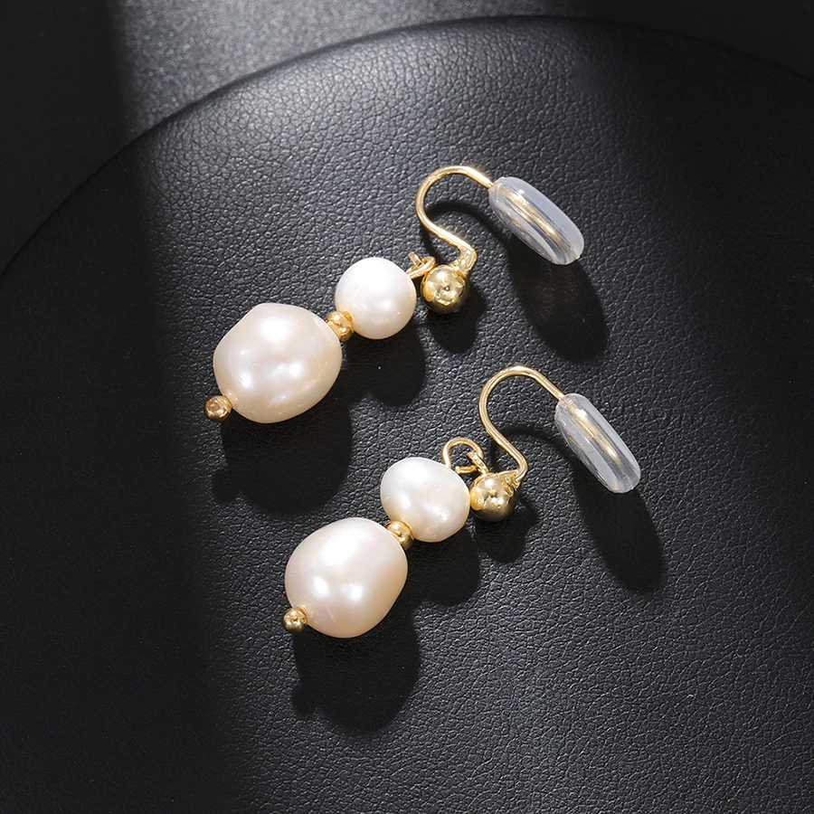 2023 Korean Elegant Natural Frashwater Pearl Tassel Clip on Earrings for Women Golden Non Pierced Bridal Earrings Jewelry Gift